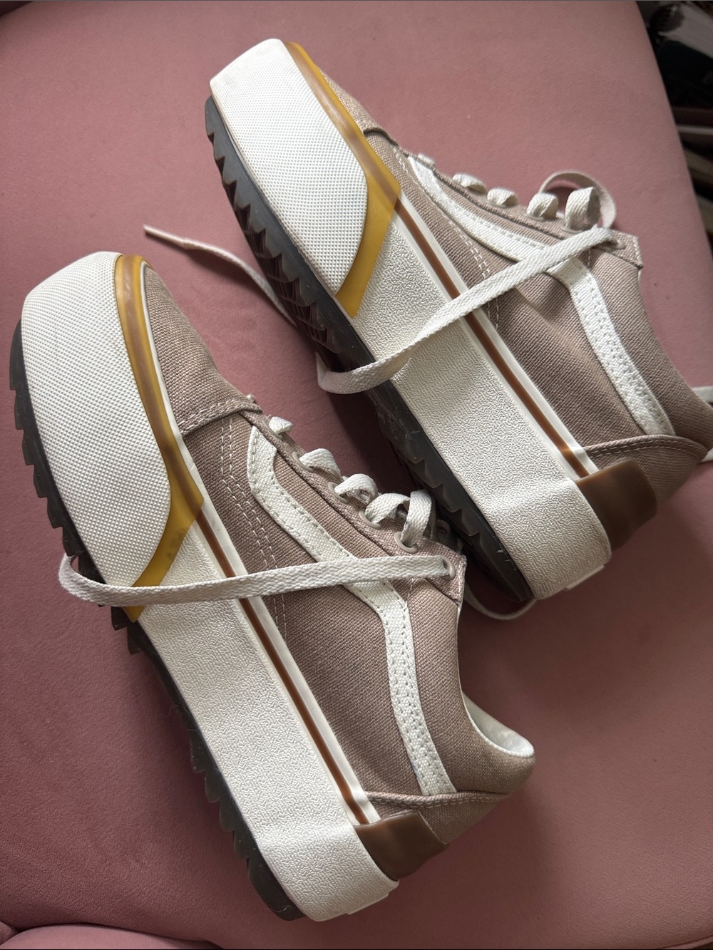 Vans Old Skool Low-Top Stacked Platform Canvas Sneakers Beige Tan Size 6 - Picture 6 of 10